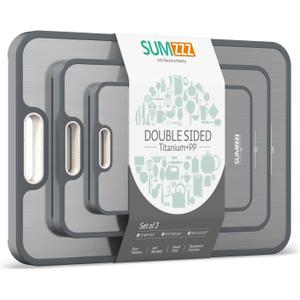 Titanium Cutting Board, Double Sided Food Grade Pure Titanium/PP, Cutting Board for Kitchen, Easy to Clean Large Size [18*12.5+15.5*10.5+12*8.5] (Silver)