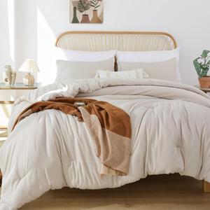 ROSGONIA King Size Comforter Set Beige, 3pcs (1 Boho Comforter & 2 Pillowcases) All Season Bedding Soft Lightweight Bedspread Cozy Blanket Quilt (King Comforter 104"x90")