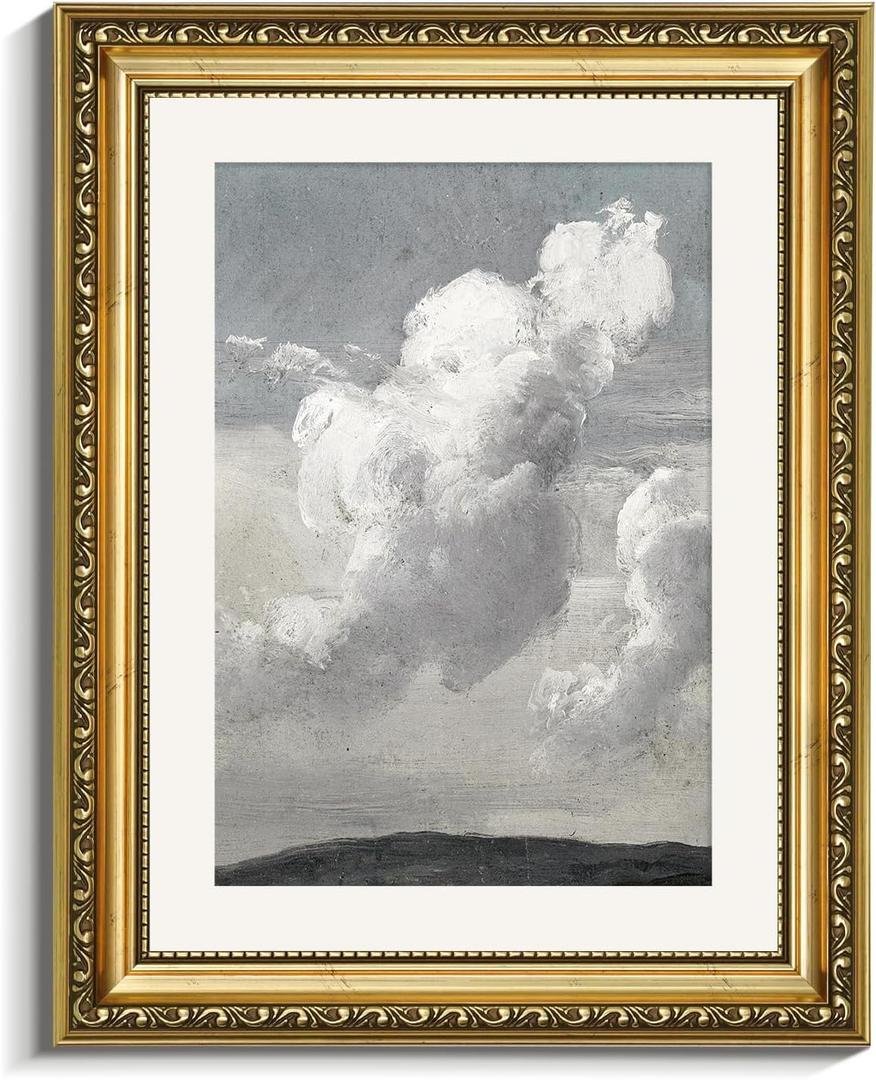 VIYYIEA Gold Framed Cloud Wall Art Decor, Living Room Bedroom Cloudy Pictures Collage Wall Decor, Antique Frame Canvas Prints Artwork, Vintage Abstract Nature Paintings,11x14 Inch (Ethereal Cloud Study)