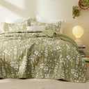 Bedsure Floral Quilt Set Twin - Reversible Olive Green Botanical Quilt Bedding Set, 2 Pieces Lightweight Bedspread, Soft Microfiber Coverlet with 1 Pillow Sham for All Seasons (68"x86")