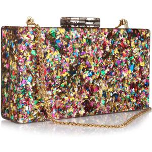 Gets Acrylic Purses and Handbags for Women Multicolor Perspex Geometric Patterns Box Clutch Banquet Evening Crossbody Handbag (C-mixed Gold Plus Size)
