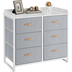 SONGMICS Kids Dresser with 6 Drawers, Boys Girls Dresser, with Water-Resistant Tabletop, Storage Organizer Cabinet, for Bedroom Hallway, Gray UGKR101G01 (Grey)