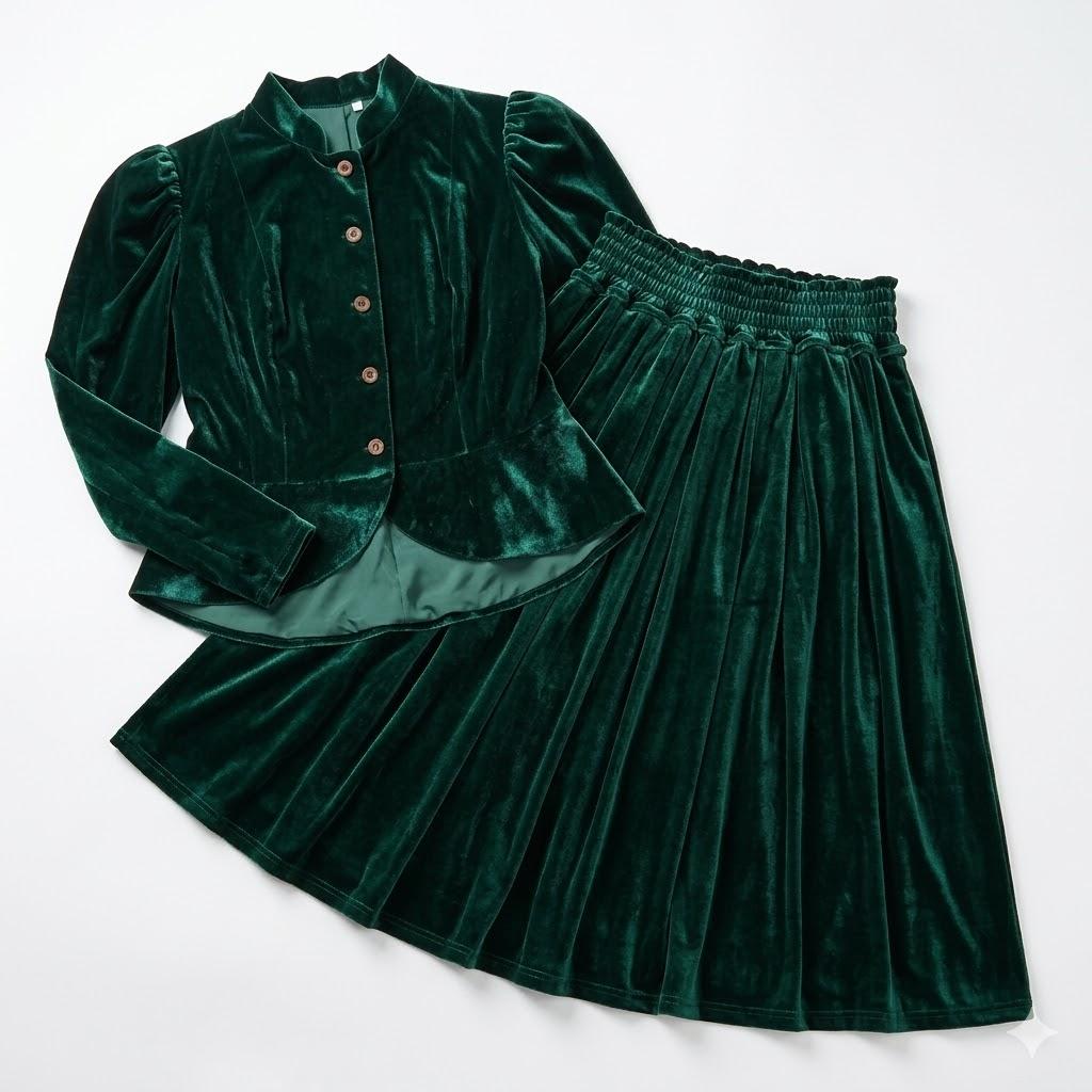 Green Victorian-style suit 2-piece velvet set, L
