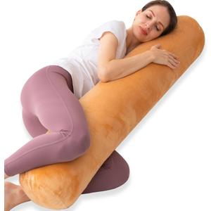 Bolster Pillow for Bed, Long Round Body Pillow for Adults with Removable Velvet Cover, Decorative Tube Roll Cylinder Pillow, 47 x 7.87 Inch, Brown