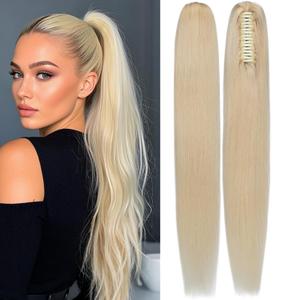 Rich Choices Claw Clip Ponytail Extension Real Human Hair One Piece Clip In Long Remy Ponytail Hair Extensions Straight For Women 18 Inch #613 Bleach Blonde 115g