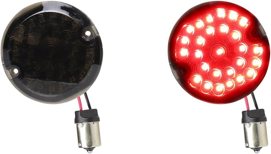 1156 Rear Red LED Turn Signals With Smoked Lens, 3 1/4 Inch Flat Motorcycle Brake Taillights for Harley Touring Road King Electra Glide Softail Ultra Classic Ultra Limited - 2Pcs