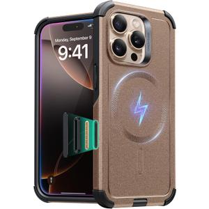 ESR for iPhone 16 Pro Case, 7X Military-Grade Drop Protection, Shock-Absorbing Rugged Cover with Camera Control Button, MagSafe Accessories Compatible, Cyber Series, Desert Titanium