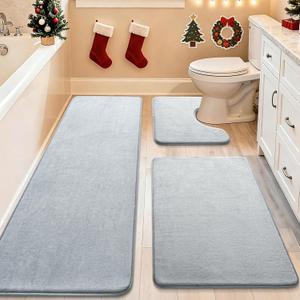 Bathroom Rugs Sets 3 Piece and Bath Mat -Extra Soft Absorbent Quick-Dry Non-Slip Backing - Multi-Use Mat for Laundry GreyE1 Mat - 63 x 20+36x24+20x16 Inch
