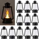 Mini Vintage Lantern Decor 12-Pcs LED Small Lanterns Indoor Decorative Outdoor Hanging Lantern Decorative Candle Lanterns Farmhouse Decor for Wedding Centerpiece,Halloween,Christmas Decorative (Black)