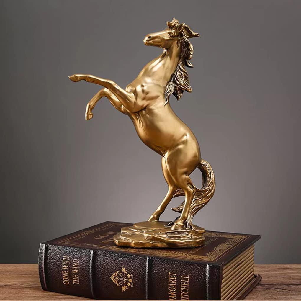 FUNSXBUG Gold Horse Statue Figurines - Resin Standing Fighting Horse Sculpture Home Office Decoration Tabletop Decor Ornaments