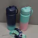 Kids Water Bottle, 2-Pack 16oz Water Bottles with Stickers and Straw, Stainless Steel Vacuum Insulated cup, Kids Water Bottle for School, Gifts for Boys and Girls(Blue/Green)