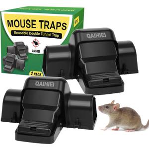 Rat Chipmunk Traps, Reusable Dual-Entry Tunnel Traps for Rats Mice Better Capture Rate, Covered Snap Trap for Humane Kill Indoor Outdoor for Home, Farm, Restaurants, 2 Pack
