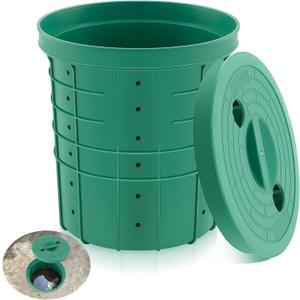 Perforated Sump Basin with Lid Sump Pump Basin Bucket with Drilled Holes for Crawl Spaces,Yards,Patios and Driveways (Green, 18.5 x 16.9 x 15.7 Inch)