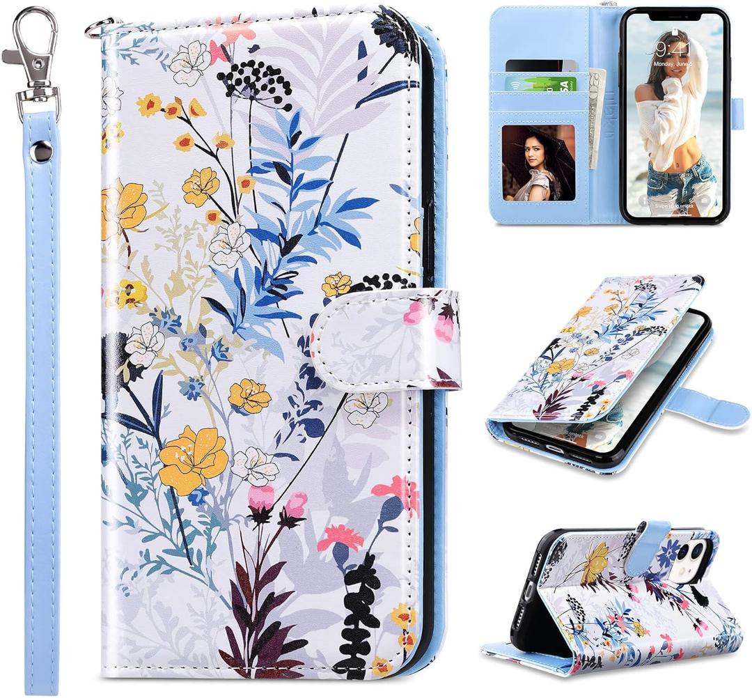 ULAK Compatible with iPhone 11 Wallet Case for Women, Premium PU Leather Flip Cover with Card Holders, Kickstand Feature Folio Purse Case for iPhone 11 6.1 Inch, Tropical Forest