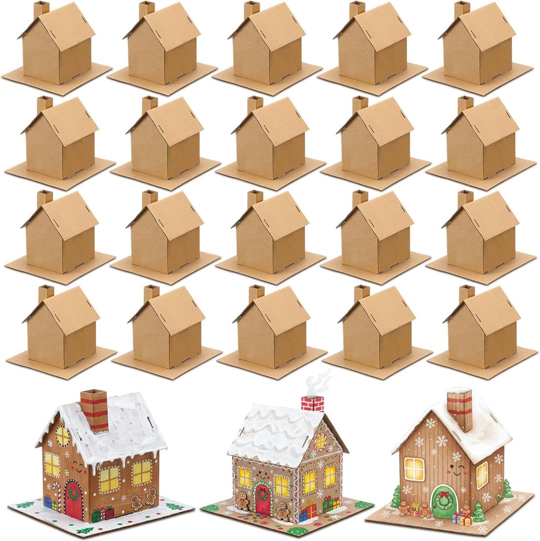 Engrowtic Christmas Gingerbread House Kit DIY Christmas Crafts 3.94 x 2.95 x 3.74 Inches Cardboard Paint Build 3D Gingerbread House Kit for Xmas Party Holiday Supplies Decor(50 Pack,Lovely Style)