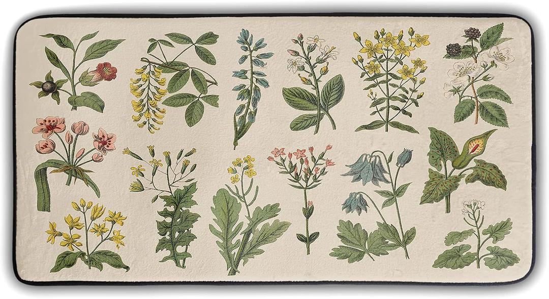 Kawani Floral Herbs Kitchen Rugs Floor Mat Anti Fatigue Washable Sage Leaves Door Mats for Home & Kitchen & Office Wild Plant Decor Memory Foam Mat Non-Skid 39x20inch