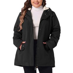 Agnes Orinda Plus Size Coat for Women Faux Lamb Fur Leather Button Down Long Sleeve Hoodie Jacket Outerwear with Pockets (3X, Black)