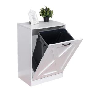 13 Gallon Wooden Tilt Out Trash Cabinet Hidden Trash Can Kitchen Recycling Cabinet Laundry Cabinet for Kitchen, Living Room (White)