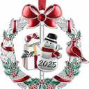 Christmas Ornament 2025 for Xmas Tree Decorations, 2025 Christmas Wreath Ornament with Rotatable Snowman for Holiday Decorative Keepsake Gift