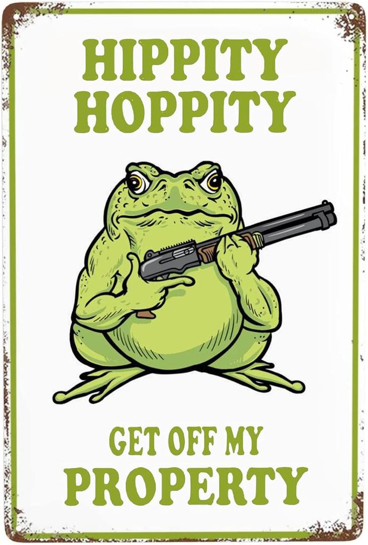 Frog Room Sign Funny Frog Bedroom Door Decor Vintage Metal Tin Signs Hippity Hoppity Get Of My Property Sign No Trespassing Signs Warning Sign Retro Frogs Wall Decor Aesthetic For Home Mushroom Decorations Room Rules Sign House Stuff Garden Bathroom Sign Decor 8 X 12 In (033)