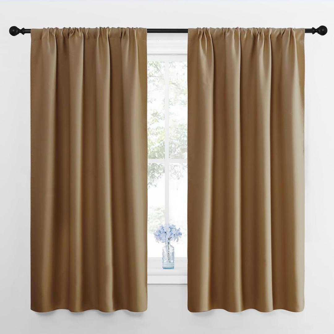 NICETOWN RV Blackout Curtains for Camper Windows, Gold Brown, 29" Wide by 50" Long, 2 PCs, Short Blackout Curtains & Drapes, Thermal Insulated Blackout Curtain Panels for Kids Room, Play Room