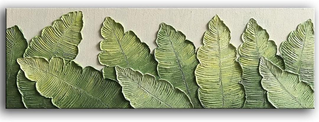 YaSheng Art- 20X60 Inch Long Canvas Wall Art Oil Painting ,Modern Minimalist 3D Textured Wall Art , Oil Paintings on Canvas Green plant Paintings ,Handmade Abstract Artwork Painting, Wall Art for Bedroom Living Room Home Wall Art Deco Framed Pictures