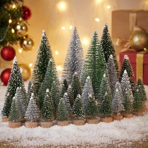 LOVEINUSA 45PCS Colorful Mini Christmas Trees, Snow Frosted Sisal Bottle Brush Trees with Wooden Base for Xmas Winter Home Table Decoration