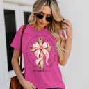 2 x Christian Shirts for Women: Cross T-Shirt Pink Bow Graphic Tee Fall Bible Verse Shirt Religious Faith Tops (Pink, S)