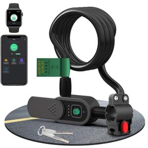Fingerprint Bike Cable Lock, eLinkSmart 59'' Waterproof Heavy Duty Electric Smart Cable Lock with Key App iWatch Unlock for Bicycle Scooter Motorcycle Door Fence Gate Phone