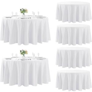 Fokitut 6 Pack Round Tablecloth, 120 Inch, Stain Resistant and Wrinkle Polyester Table Cloth, Fabric Table Cover for Kitchen Dining, Wedding, Party, Holiday Dinner-White