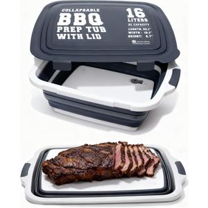 KITCHEN PERFECTION Collapsible XL Smoker & BBQ Prep Tub with Locking Lid & Cutting Board - Grill Caddy Container for Meat Marinating & Brine Perfect For Brisket, Turkey & Ribs - Best Gift For Men, X-Large