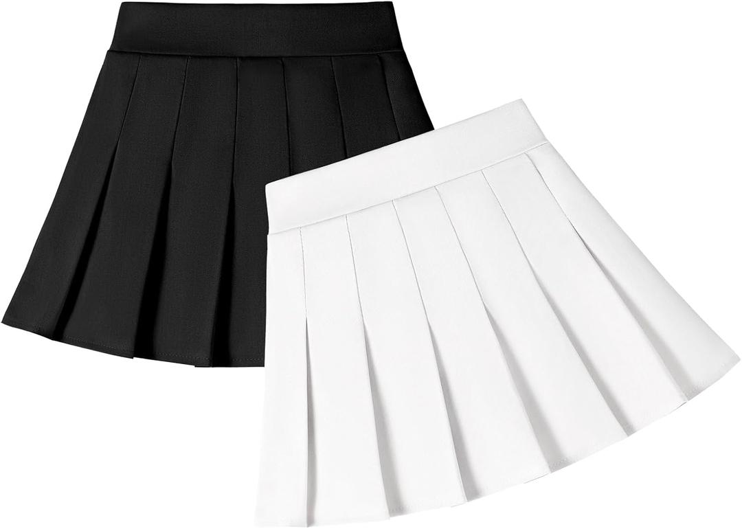 2 Pack Toddler Baby Girls Pleated Skirt Baby Girls Uniform Skirt Built in Shorts Tennis Casual Skorts for Little Kid