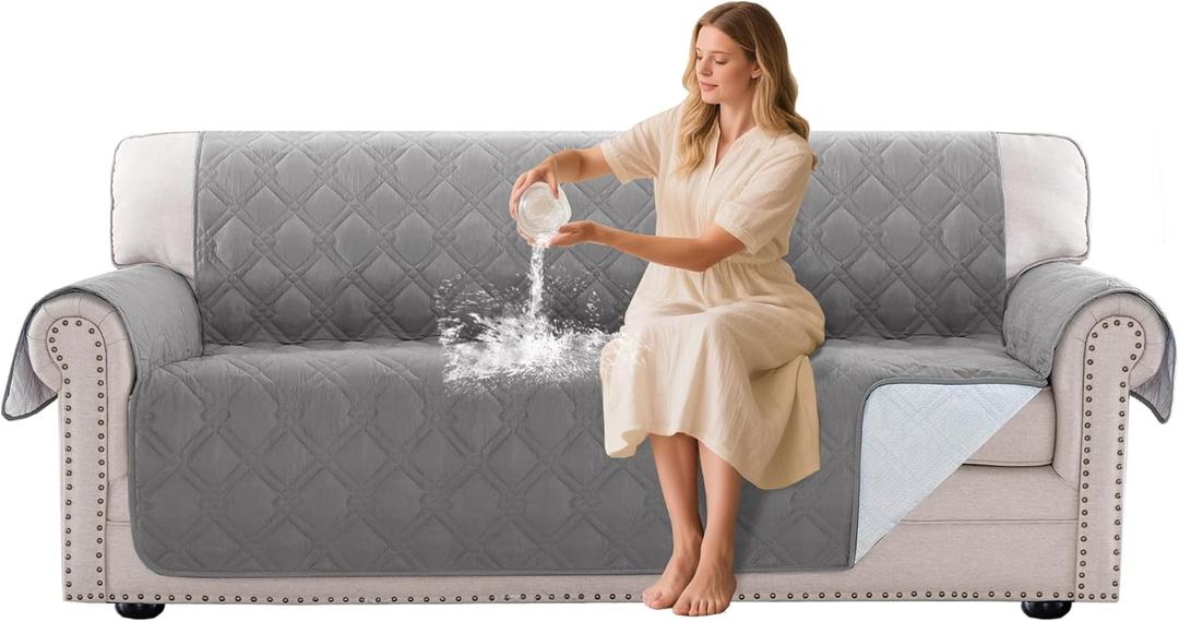 Turquoize 100% Waterproof Sofa Covers Couch Cover for 3 Cushion Couch Triple Non-Slip Sofa Slipcover Washable Furniture Protector for Pets, Kids, Dog (Sofa 70", Light Gray)