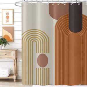 Mid Century Modern Extra Long Shower Curtain, Boho Brown Arch Geometric Machine Washable Waterproof for Bathroom Bathtub with Hooks 72Wx84H (Brown and Beige)