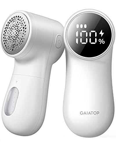 GAIATOP Fabric Shaver Rechargeable Lint Remover 3 Speeds Sweater Defuzzer, Cute Digital Screen Large Storage 6-Leaf Blades, Fuzz Pills Bobbles Trimmer for Clothes Furniture Bedclothes White 1 pcs