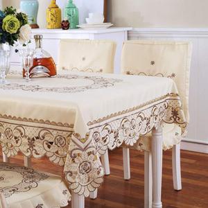LeLehome 68" X 120" Oblong Classic Embroidered Tablecloth, Vintage Brown Flower Lace Beige Rectangular Large Table Cloth for Kitchen Dining Home Restaurant Party Decor