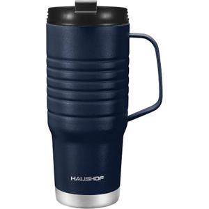 HAUSHOF 24 oz Travel Mug with Handle, Stainless Steel Vacuum Insulated Coffee Travel Mug, Double Wall with Leakproof Lid, BPA Free (24 Fl Oz, Upgrade- Navy Blue)