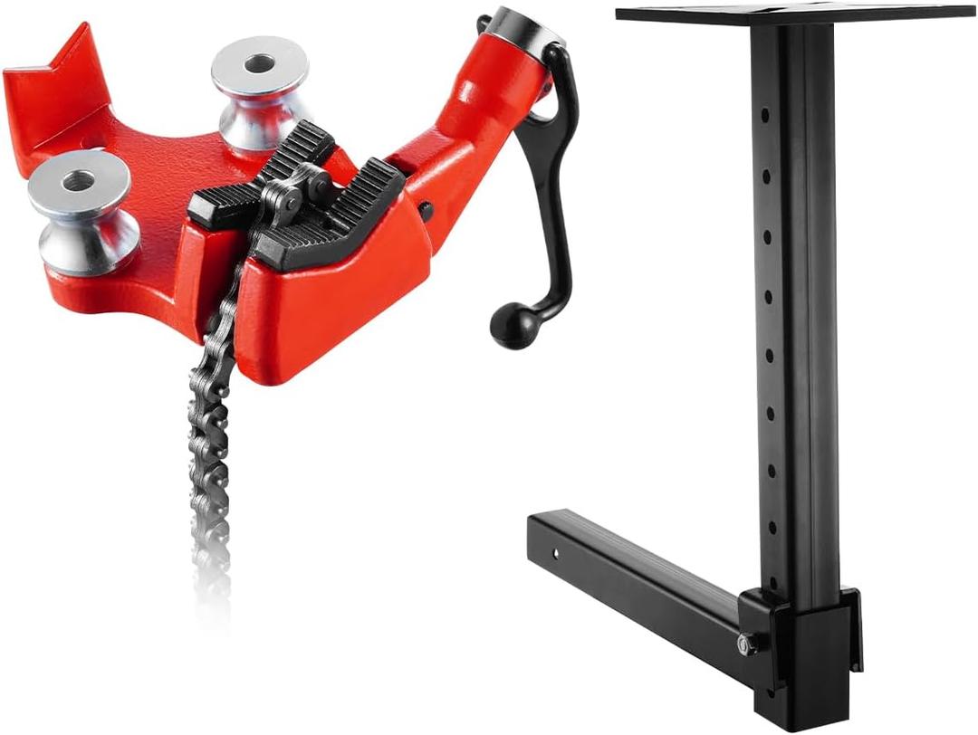 VEVOR Heavy-Duty Pipe Chain Vise, 1/8" - 5" Pipe Capacity, 26" Rugged Chain & Cast Iron Base, Hitch Mount Vise Plate Holder With Adjustable Height - Fits 2 inch x 2 inch Receiver