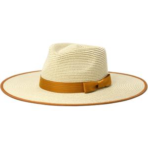 FLUFFY SENSE. Unisex Wide Brim Sun Hat Straw Panama Rancher Fedora Hat for Men Beach Hat for Women (US, Alpha, Medium, Beige)