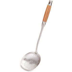 FJNATINH Skimmer Ladle, 15.4inches spatula for wok, 304 Stainless Steel wok spatula,Wooden Handle
