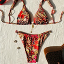 RoseSeek Women's 2 Piece Floral Tropical Print Bikini Set Boho Triangle Bathing Suit Tie Backless Swimsuit Sets Leopard Red, Medium