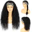 #1B Headband Wigs For Black Women Long Black Water Wave Natural Hairline Full Machine Made None Lace Front 130% Density 26inches Hair Synthetic Curly Daily Glueless Wigs