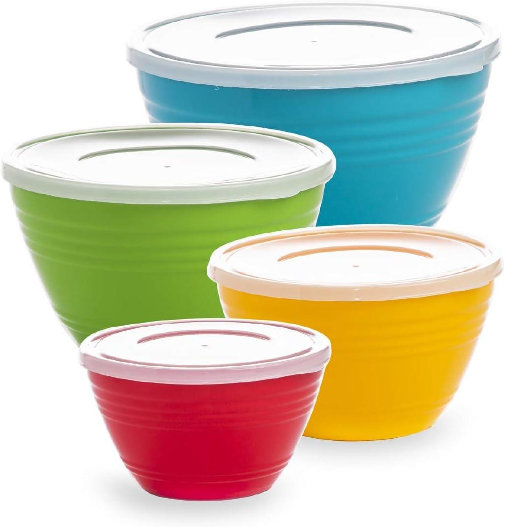 BINO | Mixing Bowl Set with Lids | Versatile Plastic Bowls for Kitchen Mixing, Serving, and Storage - 4-Piece Mixing Bowl Set in Various Sizes | Space-Saving Nesting Design | Dishwasher Safe (Multicolor)
