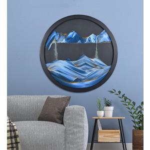 Oneshow 17.3 in Moving Sand Art Picture Wall Hanging, 3D Sand Art Liquid Motion 360 Rotating,for Meditation, Home Office Decoration Relax Mood Glass Craft Birthday Gifts for Adults, Blue-17.3 in