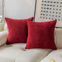 Kevin Textile Pillow Covers Cushion Cases Christmas Throw Pillow Cover Stripe Pattern Decorative Soft Corduroy Cushion Covers Stripes for Living Room Set of 2 18x18 Inch Burgundy