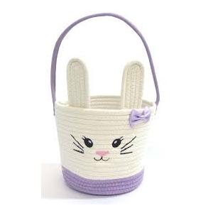 Easter Bunny Basket with Rabbit Ears Woven Cotton Rope Storage Bag for Easter Egg Hunt Large Foldable Home Organizer Indoor Outdoor Holiday Picnic Party Spring Decorations(Purple) 2 pack