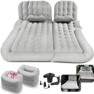 Byomostor 3 in 1 Car Air Mattress, SUV Mattress for Back Seat Cargo Area Car Mattress with Electric Air Pump-2 Support Fillers & 2 Pillows Fits SUV|MPV|Sedan|Minivan for Road Trip Camping Grey