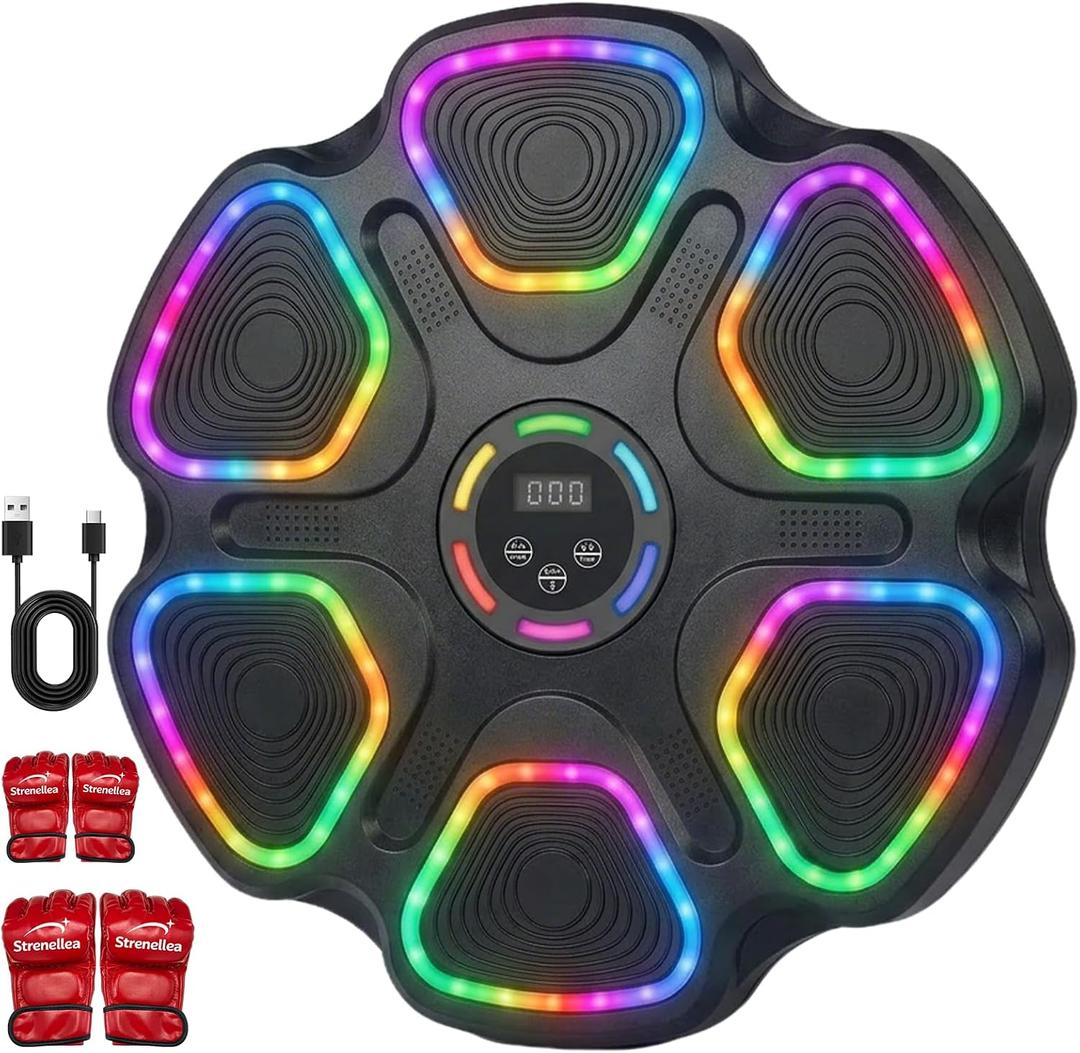 Music Boxing Machine for Adults & Kids, Interactive Music Punching Machine with 2 Gloves, Large Size Wall Mounted Electronic Boxing Target with 11 Modes & 9 Speeds for Home, Office and Gym, 15.16" x 15.16"