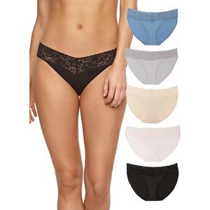 Felina Stretchy Lace Trimmed Bikini Underwear - Sexy Underwear for Women, Bikini Panties, Seamless Panties (5-Pack) S-M