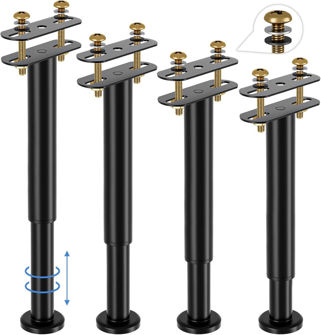 4 PCS Adjustable Height Bed Support Legs for Bed Frame/Bed Center Slat, Heavy Duty Metal Bed Frame Center Support Legs 10-16inch, Upgrade Under Bed Replacement Leg with Wider Base